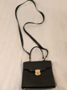 Black Structured Top-Handle Crossbody Bag with Gold Hardware